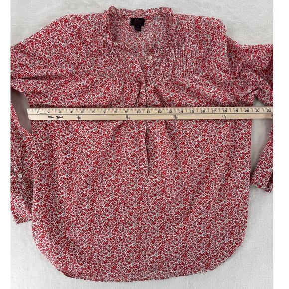 J Crew Liberty of London Red White Floral Top Popover Blouse Ruffle Shirt 4 S - Picture 8 of 8